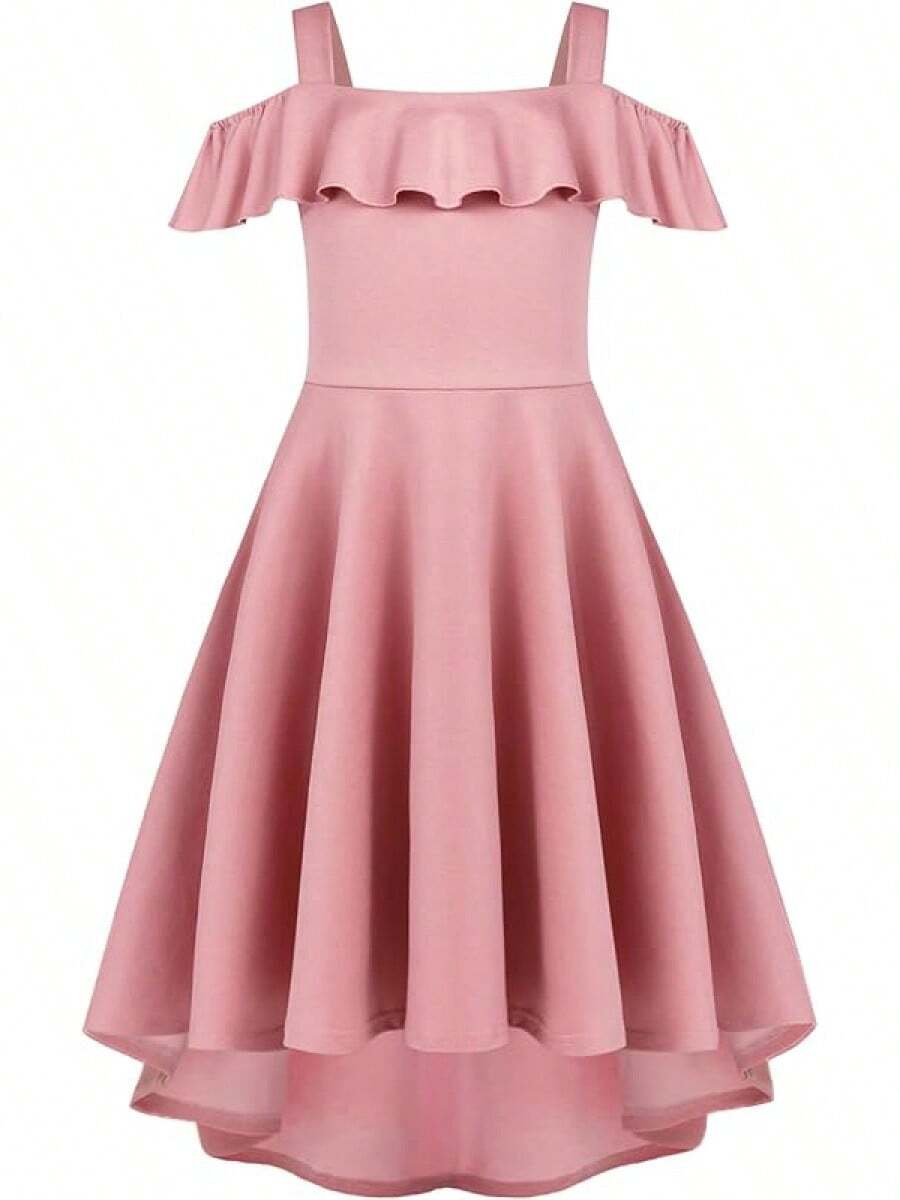 2025 BestArshiner Girls Summer Dress Off Shoulder Flutter Sleeve Midi Swing Cassual Formal Dresses With Pocket