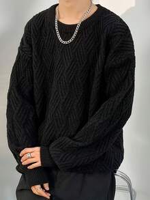 加大码男士复古圆领毛衣，秋冬针织套头衫，时尚百搭，朋克风，长袖上衣