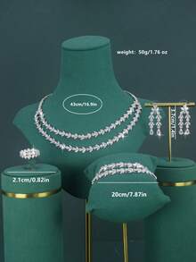 5pcs 18K Gold Plated Royal Style Water Drop Design Bridal Wedding Jewelry Set, Handset White Cubic Zirconia, Including Necklace, Bracelet, Earrings, Ring, Suitable For Daily Wedding Wear, Wedding Anniversary Gift (Luxury Gift Box Packaging) Complimentary - Water Drop Bridal Set - View 3