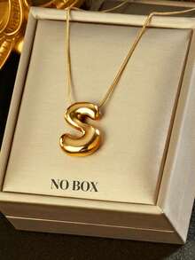 1 件时尚不对称 3D 粗字母吊坠项链，18K 镀金不锈钢，女士新款时尚不对称字母珠宝配饰 - 金黃色 - 查看 23