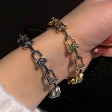 1 pièce Ensemble de bracelet à boucle en U en forme de 2 pièces et bague ouverte semi-ornée creuse, article populaire style européen et américain