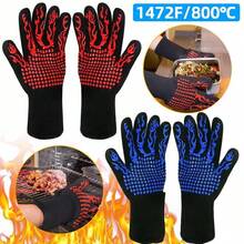 1 Pair Heat Resistant Gloves BBQ Grilling Cooking Oven Gloves Mitts 1472°F - Red and Black - View 5