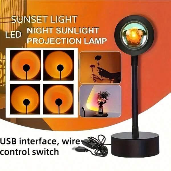 1 pièce Lampe de projection de coucher de soleil de bureau, lampe de nuit rouge de coucher de soleil, alimentée par USB, convient pour la photographie, la décoration de la chambre, la lampe de chevet, ajoute une ambiance à la chambre