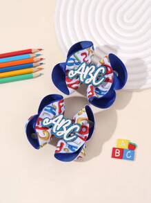 2pcs Back To School Hair Bows For Students Glitter ABC Bow Hair Clips Letters Pattern Bow Grosgrain Ribbon Bow Alligator Clips Colorful Letters Printed Bow Hairpins With ABC Accessory Cute Bow Barrettes For First Day Of School Teens Hair Accessories
