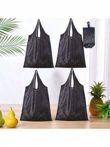 Borsa della spesa riutilizzabile, compatta e pieghevole, leggera e resistente, lavabile e pieghevole, design geometrico classico, borsa regalo con fascia elastica e borsa per riporre