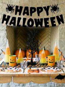 1 conjunto de faixas de Feliz Dia das Bruxas, faixas coloridas de Halloween, guirlanda com placa de aranha, decoração para festa de Halloween, artigos para pendurar na parede da lareira, decoração de fundo para festa, decoração para casa - Multicolorido - Ver 5