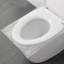 100 Stück tragbare einzeln verpackte durchsichtige Einweg-Toilettendeckel, tragbare Toilettenabdeckung für Reisen, wasserdichte Toilettenabdeckung, tragbare Toilettenauflagen für unterwegs, Haushaltsgegenstände, unverzichtbares Reisezubehör für Geschäftsreisen, Camping, Krankenhäuser, Hotelbetriebe, wenn man öffentliche Toiletten benutzt, um die persönliche Hygiene zu gewährleisten