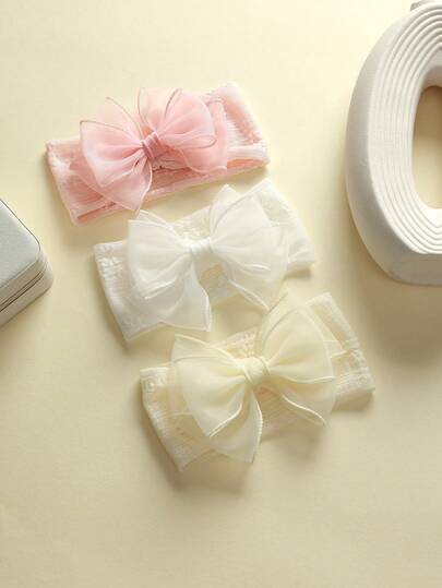 jralon 3 件套婴儿柔软弹性薄纱大蝴蝶结头带，舒适发带，适合婴儿拍照道具