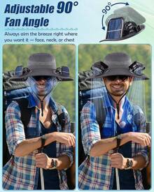 Sombrero de pesca con ventilador solar para hombres, sombrero de ala ancha con doble ventilador, sombrero cubo con ventilador, 3 velocidades y 90° de inclinación