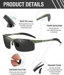 DUCO Mens Sports Polarized  UV Protection  For Men 8177s - Green Frame Yellow Dot Gray Lens - View 4