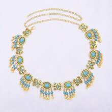 1 pièce Best-seller Chaîne de taille en fausse turquoise, bijou de corps sexy à cristaux multicouches avec gland, style vintage