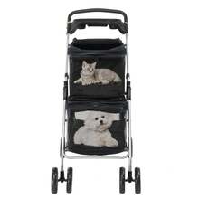 Double Decker Pet Stroller For Dogs/Cats - 2-Tier Ventilated Compartments With Safety Tethers, 360 °   Swivel Wheels & Foldable Design - 1 - View 1