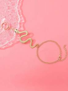 1 件时尚简约蛇形吊坠肚皮舞手链配饰铁材质链条戒指手链适合男女佩戴日常休闲度假装饰舞蹈服装搭配饰品礼物 - 舞蹈連指手鍊美女蛇 - 查看 5