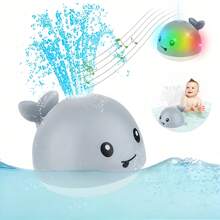 1pc Baby Bath Toy With Lights, Water Spraying Children's Bathroom Toy, Bathtub Toddler Bath Toys, Boy Girl Swimming Pool Bathroom Whale Water Spray Toys, Infant Bathtub Water Play Bath Toys
