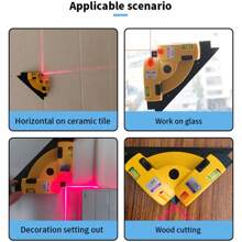Livella laser quadrata, strumento per proiezione del piano laser a 90°, livella laser per linea orizzontale, livella laser di precisione con scala, attrezzo laser multifunzione in materiale poliestere, richiede 3 batterie AA (non incluse), per marcature accurate sul posto, adatta per lavori di costruzione, ristrutturazione, falegnameria, installazione fai-da-te domestico, installazione di apparecchiature elettromeccaniche, rilevazione e misurazione