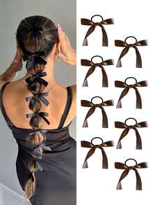 8件套多功能缎面蝴蝶结发圈，简约优雅新款韩版发饰，甜美公主风发饰，适合日常佩戴、送礼或拍照道具，女士及女孩适用，蝴蝶结发饰，发圈，发饰，马尾发圈，发绳，发圈，礼物，发绳头饰