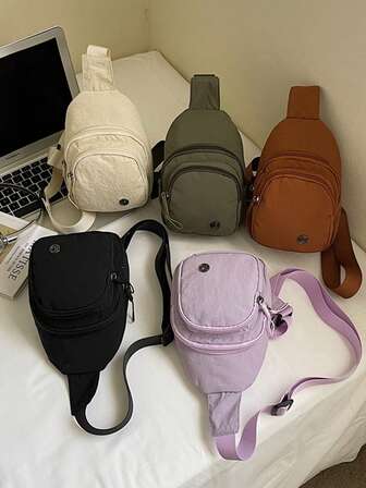 TIANDINGYU 新款时尚胸包，多口袋帆布腰包，休闲街头迷你胸前包，简约工作通勤包，多种颜色，可调节肩带