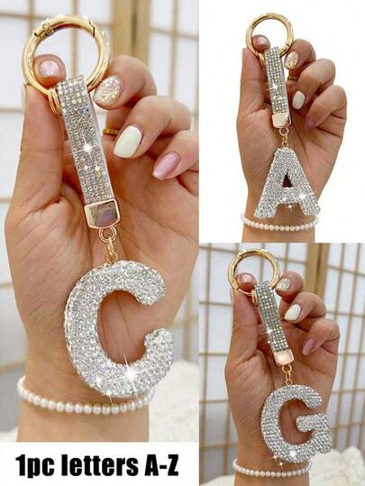 Sparkling Rhinestone Alphabet Keychain - Lucky Crystal Pendant, Shiny Alloy Charm For Bags & Backpacks - Perfect Gift For Birthdays & Special Occasions,Key Chain Ring Bag Backpack Charm Car Hanging Pendant Women Girls Gift,Wallet And Handbag Accessories, Alphabet Initial Letter A-Z