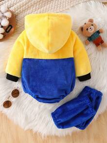 Infant Baby Boy Girl Halloween Costume Animal Fuzzy Fleece Long Sleeve Hooded Zipper Romper Leg Warmers Cosplay Outfit - Yellow - View 6