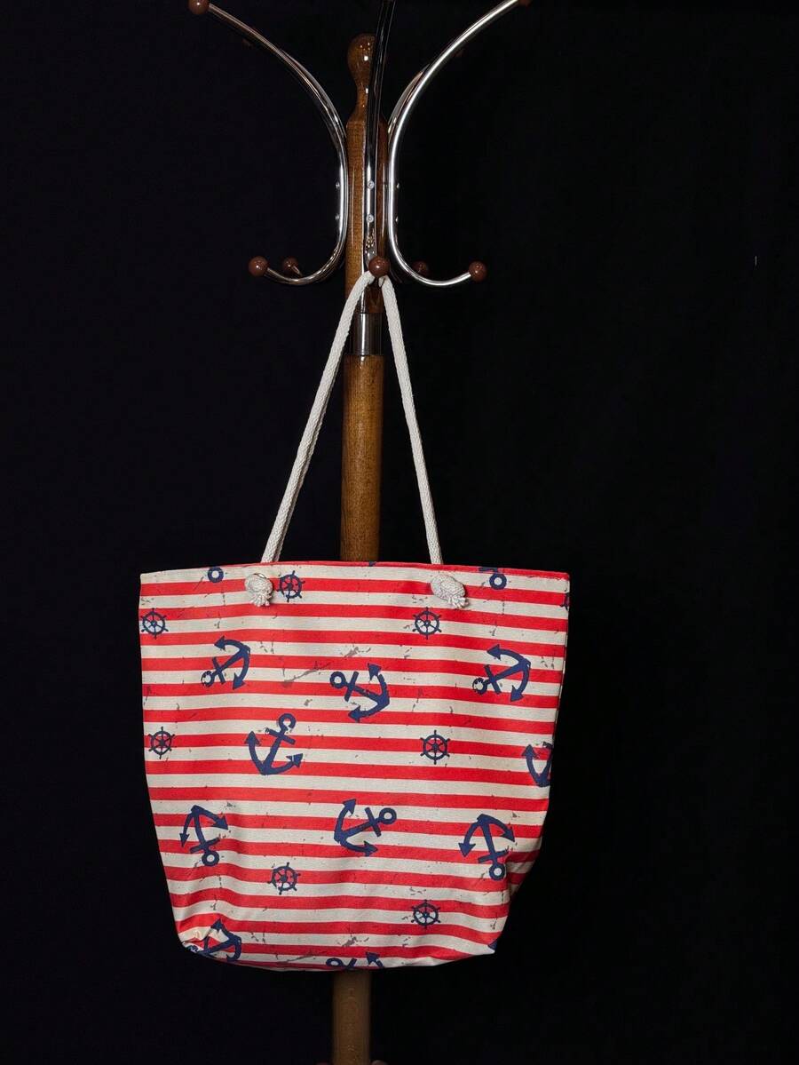 Made In Turkey - Waterproof Interlock Laminated Zippered Beach Bag - Large 45x42 Cm Durable Summer Tote For Pool, Beach, Travel - Red - View 1