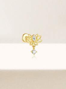EleRunis 1PC 925 Sterling Silver Lotus Flat Back Cartilage Helix Piercing Fine Jewelry For Daily Wear Wedding Party Anniversary Valentine's Day - Gold - View 7