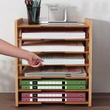 7 Layer Office Filing Tray Letter Rack Desk Organiser Paper A4 Document Holder - Wood Color - View 2
