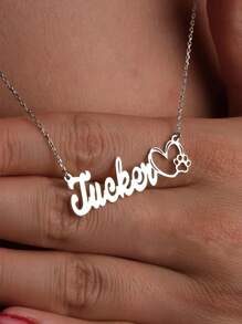 1Pc Customized Heart Dog Paw Name Necklace For Women Gold Color Stainless Steel Geometric Necklace Pet Party Jewelry Gift