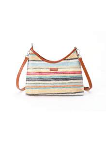 Fashionable Women's Adjustable Strap Multicolor Woven Crossbody Bag, Scratch-Resistant And Durable Fabric, Bohemian Style Weaving Purse Suitable For Commuting And Casual Outfit