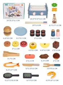 33 件厨房玩具套装，烧烤玩具烤架，烹饪玩具套装，小厨师玩具，儿童烧烤玩具套装，儿童互动烧烤，男孩女孩生日礼物