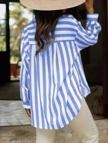 Women 2025 Summer Long Sleeve Tops Work Blouses Vacation Outfits Spring Clothes - Blue - View 2