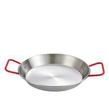3 piezas de platos de acero inoxidable para mariscos, plato de doble oreja con mango Thick, sartén para paella española, wok de fondo plano, pollo frito coreano y plato para papas fritas, platos para pasta, lobster, adecuado para vacaciones, fiestas, uso doméstico y de restaurante. Debido al proceso de fabricación, puede haber pequeños rasguños y algunas marcas de soldadura en la parte inferior, pero no afectan el uso.