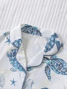2 piezas Conjunto de pijama para niños, nueva ropa de verano de manga corta tipo cardigan informal, lavable con estampado de tortuga marina azul, adecuado para niños y niñas mayores