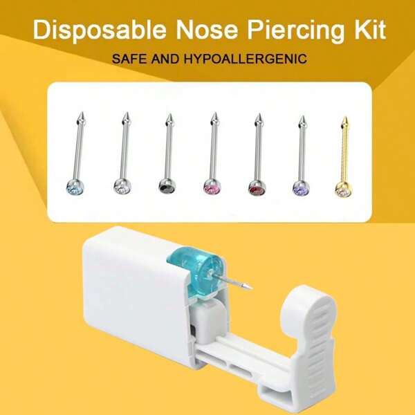 6 pièces Pistolet de perçage du nez jetable avec clous de nez - Outil de perçage du nez sûr pour le kit de perçage du nez soi-même