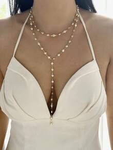 1pc Fashion Pearl Chain Y-Shape Necklace, Suitable For Travel, Date, Party - Multicolor - View 2