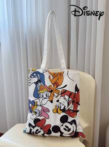 Disney 1 bolso de lona con diseño de Mickey/Winnie the Pooh/Goofy/Pluto/Minnie/Donald Duck/Daisy, bolso de hombro casual de playa, de gran capacidad y reutilizable para compras, con estampado floral para mujer, ideal para uso diario, salidas, compras o vuelta al colegio