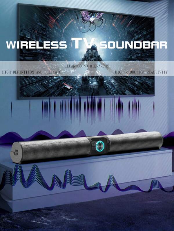 20W Dual Speaker Sound Bar - High-Fidelity Audio, Perfect For Home Theater Surround Sound, Compatible With PC, TV, AUX, TF, FM, Portable Design With Rechargeable Battery