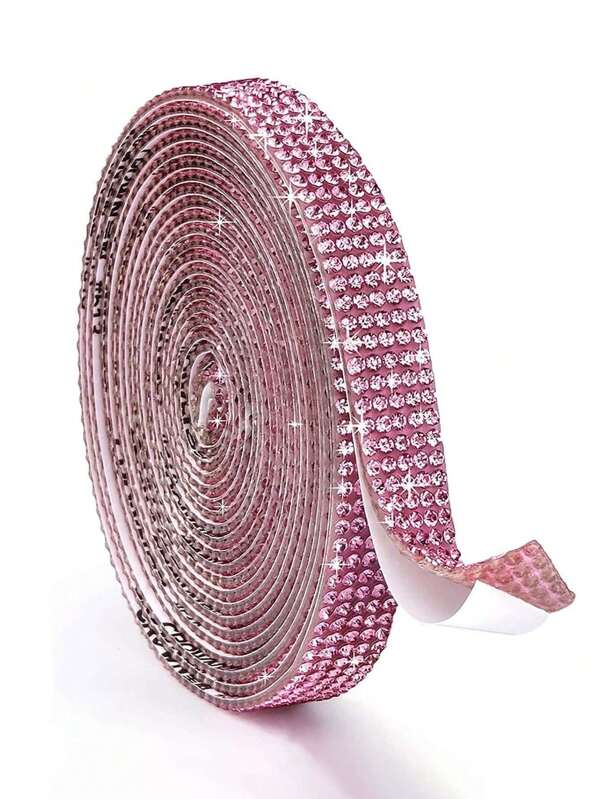 1pc Pink Self-Adhesive Rhinestone Strip, DIY Crystal Rhinestone Tape For Personalized Decoration, Suitable For Crafters, Fashion Designers, Bridal Shops, Souvenir Makers - Used For DIY Handicrafts, Fashion Accessories, Weddings, Gift Decorations