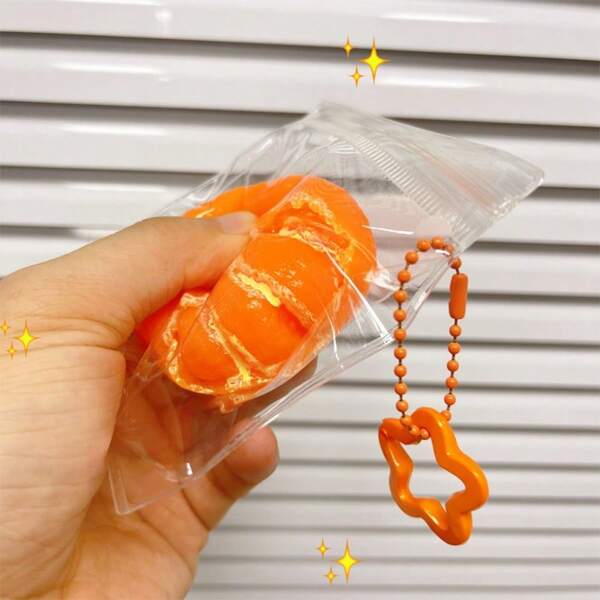 1pc Orange & Green Peelable Squishy Orange Toy With Star Pendant, Portable Stress Relief Squeeze Toy