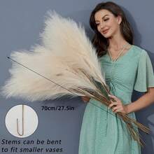 15 piezas de decoración de flores artificiales de pasto pampa, con una altura de 27.5 pulgadas/70 cm. Adecuado para llenar jarrones. Adecuado para decoración de piso del hogar, decoración de boda estilo bohemio, decoración interior y exterior, Navidad, Halloween, decoración de festivales. - Beis - Ver 3