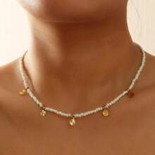 1 pieza Collar de mujer con cuentas vintage y de arroz, versátil y simple, de moda