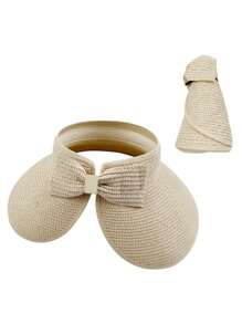Women's Sun Visor Hats Wide Brim Straw Beach Hat Ponytail Hats For Women Foldable Floppy