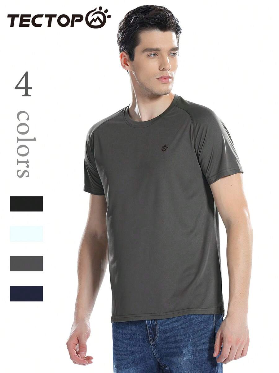 TECTOP 男士速干轻便短袖运动 T 恤，健身运动上衣，带随机徽标