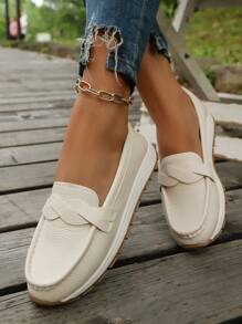 New Spring/Autumn Fashion Plus Size Solid Color Patchwork Flat Loafers, Handmade Lace-Up Slip-On Casual Comfortable Lightweight Driving Shoes, Beige Grain Leather Casual Sneakers For Daily, Commute, Vacation