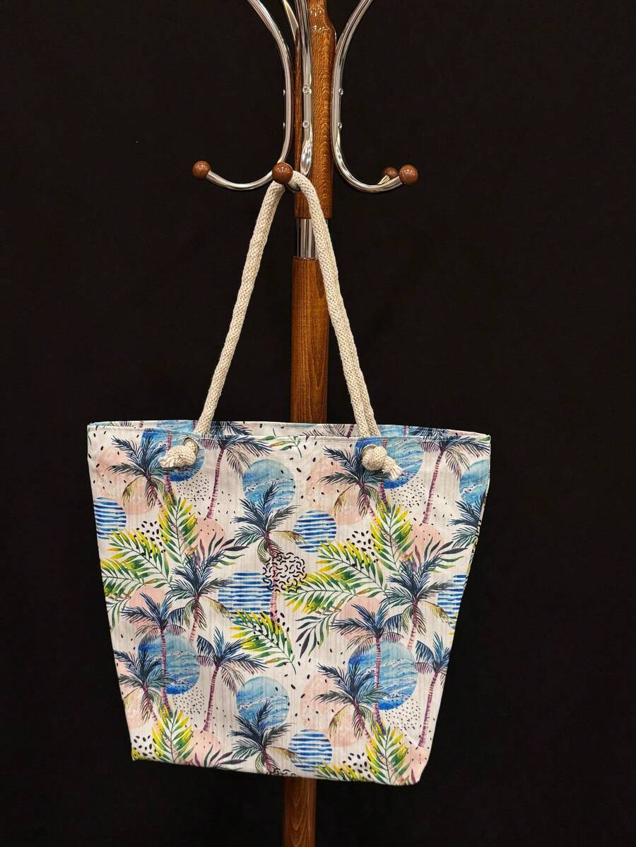Feito na Turquia - Bolsa de praia impermeável com zíper e laminada com intertravamento - Grande bolsa de verão durável de 45 x 42 cm para piscina, praia e viagens - Azul Esverdiado - Ver 1