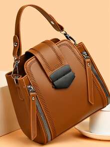 新款多用途复古经典迷你锁扣手提包防盗单肩包休闲单肩包女士简约休闲钱包 - 棕色 - 查看 4