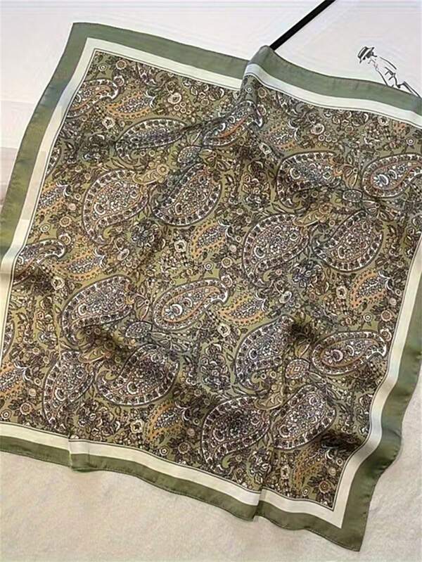 1 pièce Foulard carré en satin imprimé cachemire élégant pour femmes, 70 x 70 cm, convient pour un port quotidien, style bohème