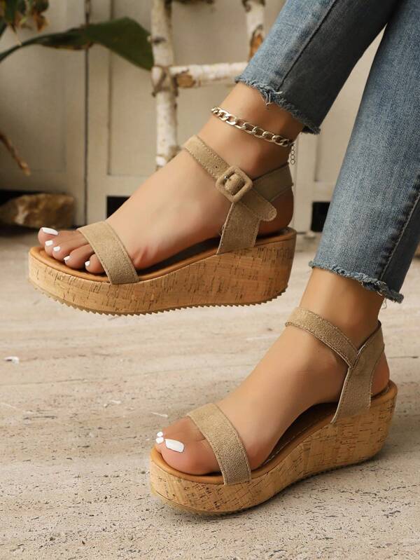 1 Pair Thick Platform Sandals For Teen Girls, Simple Strap Decor Chunky Heel Fashion Casual Outside Wear Sandals, Summer