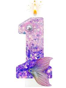 Mermaid Party 0-9 Number Candles, 1-100 Years Old Birthday Candles, Glitter Series, Birthday Cake Candles, Baking Candles, Atmosphere Decor, Suitable For Birthday Party, Housewarming Party, Anniversary, Wedding Party, Mermaid Theme Party Cake Decoration