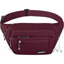 Riñoneras para mujeres y hombres, bolsa de cintura, bolsa de cadera conúltiples bolsillos, gran capacidad, impermeable, bolsa casual para viajes de, ciclismo, correr, senderismo (rosa) - Burdeos - Ver 1