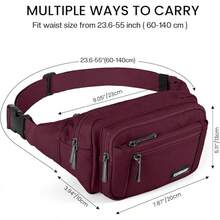 Riñoneras para mujeres y hombres, bolsa de cintura, bolsa de cadera conúltiples bolsillos, gran capacidad, impermeable, bolsa casual para viajes de, ciclismo, correr, senderismo (rosa) - Burdeos - Ver 6